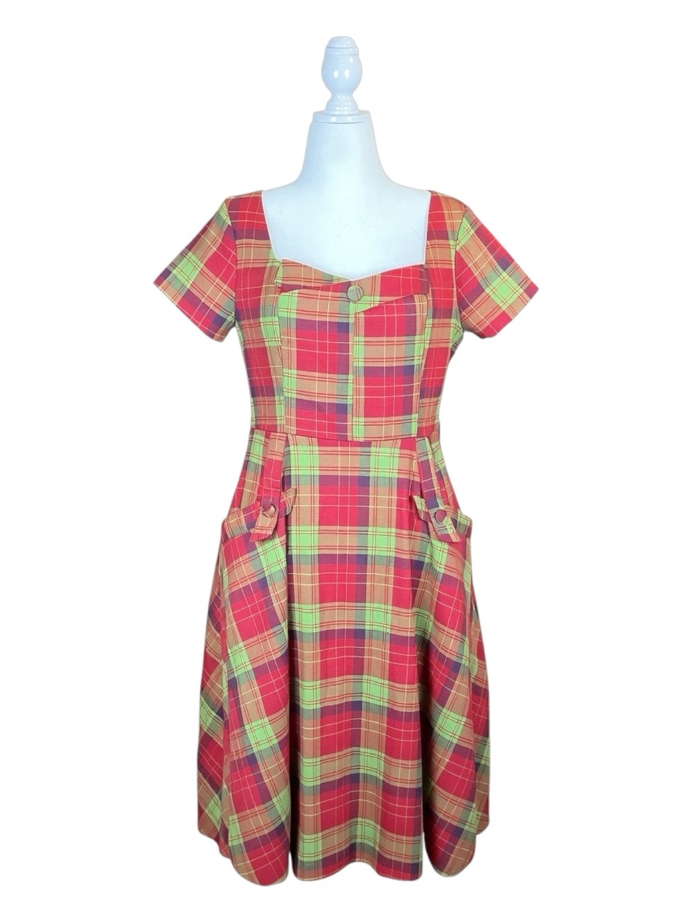 Voodoo Vixen Pin-Up Rockabilly Psychobilly Goth Punk Twee Plaid Casual Dress 10 - Picture 2 of 9